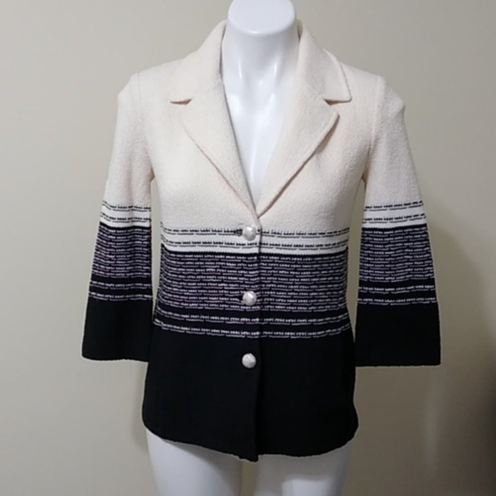 St. John midnight blue/cream wool blazer 0 NWOT